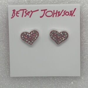 Betsey Johnson Pink Rhinestone Heart Stud Earrings - New on Card
